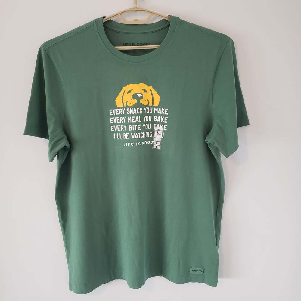 Life is Good V Neck Shirt L Green French Bulldog Short Sleeve Tee